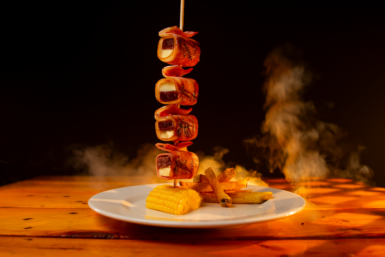 Guava paste, cheese & bacon skewer